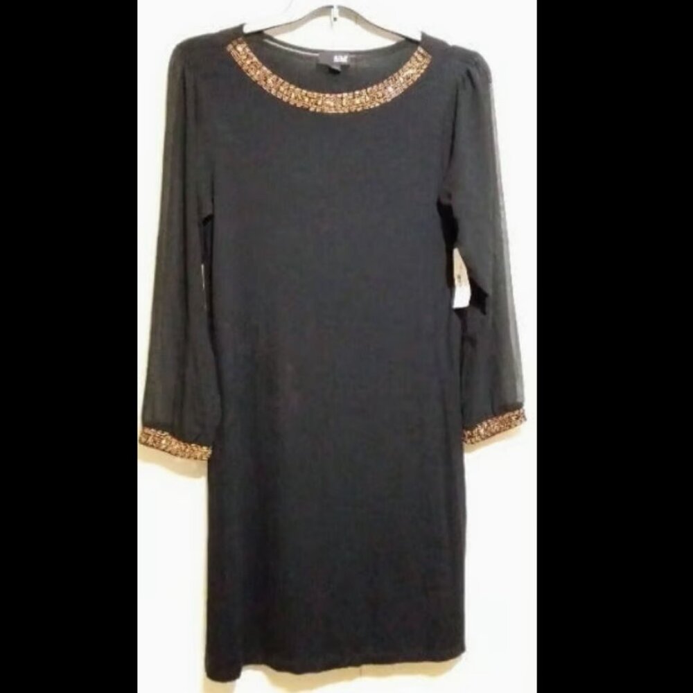 a.n.a. Women's Black with Beaded Trim Accent Dress Sz L
